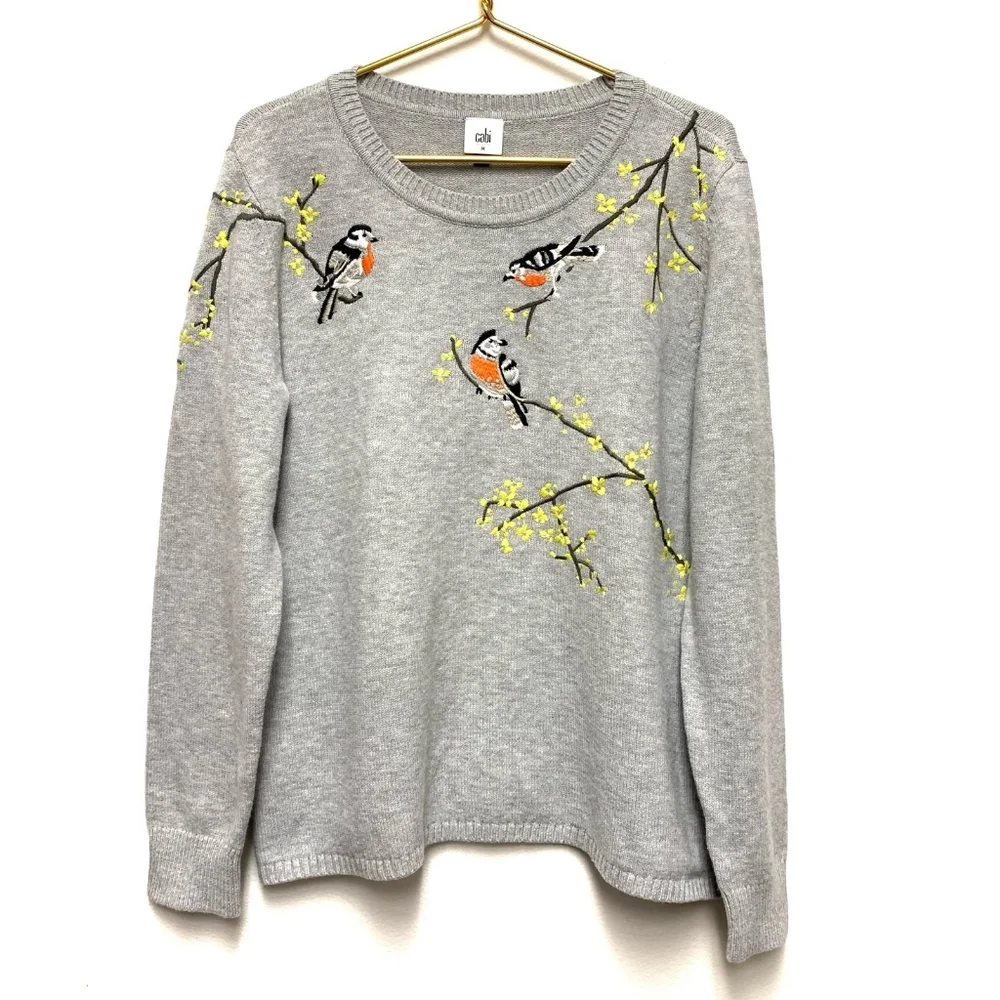 CAbi Gray Sweater with Bird Embroidery - Picture 6 of 11